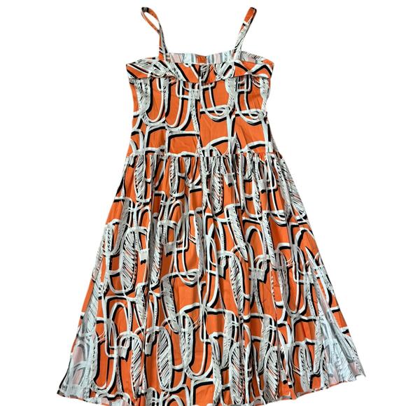 Karl Lagerfeld Paris Sleeveless Printed Square Neck Midi Dress Orange Size 12 - Picture 5 of 15